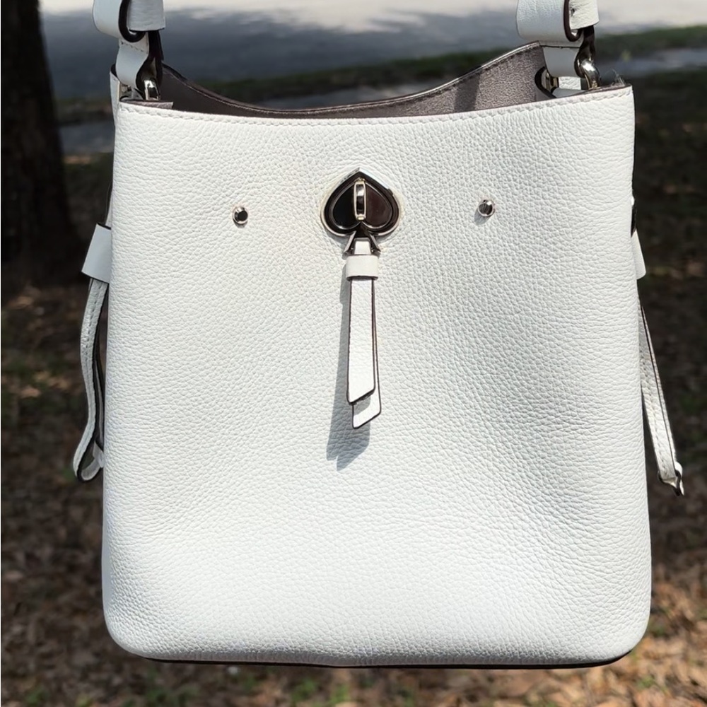 Kate Spade Leather Marti Small Bucket Bag Shoulder Crossbody White Silver